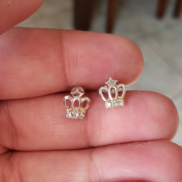 Small CZ Crown Stud Earrings - Picture 2 of 6